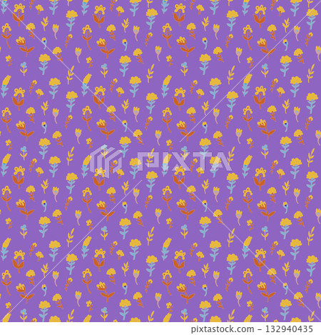 Playful Tiny Folk Floral Pattern 132940435