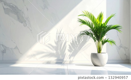 Potted houseplant decoration with green leaves and a rosemary herb in a brown pot isolated for interior home botany 132940957