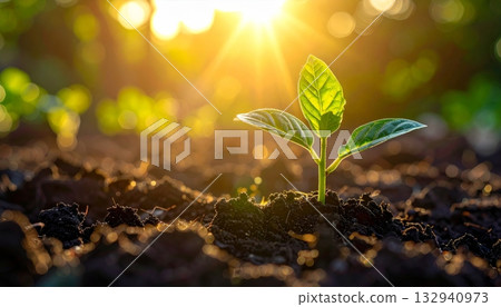 Young green seedling sprouting from the dirt in both soil and snow captures the essence of new life and resilient nature Young green seedling sprouting from the dirt in both soil and snow captures the essence of new life and resilient nature 132940973