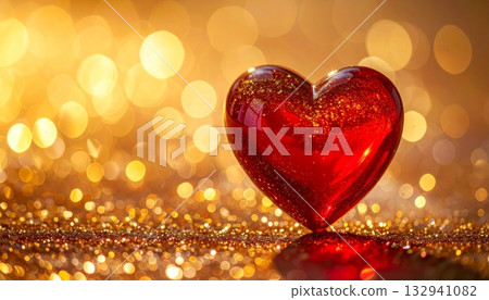 Romantic background with red heart shaped bokeh lights, a perfect symbol for Valentine's Day love and celebration 132941082