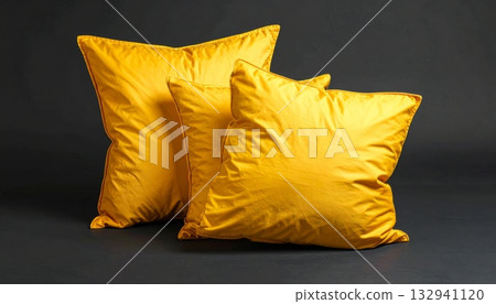 Yellow cushion isolated on white background, a comfortable home bedding decor object 132941120