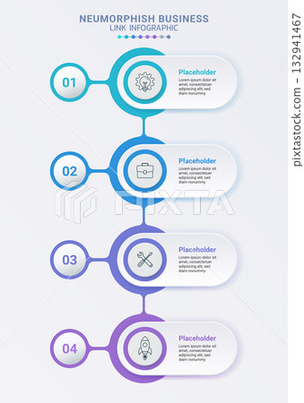 A modern 4 Step Connected Neumorphism Infographic diagram template background. A modern 4 Step Connected Neumorphism Infographic diagram template background. 132941467