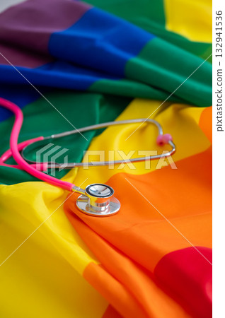 Stethoscope on a rainbow flag. Stethoscope on a rainbow flag. 132941536