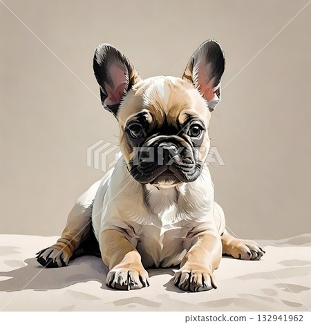 一隻可愛的法國鬥牛犬幼犬躺著的插圖 132941962