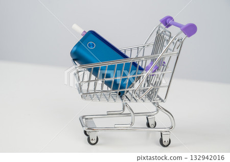 Electronic cigarette in a shopping cart. Tobacco heating system. Electronic cigarette in a shopping cart. Tobacco heating system. 132942016