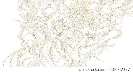 Elegant vector abstract golden line pattern, Asian topography, mountains, rivers, natural contours, luxury modern design. Backgrounds, wallpapers, packaging, premium graphic. 132942257