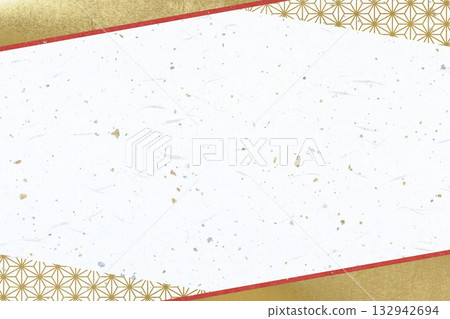Paper texture (tairei paper with gold and silver foil) Top and bottom: red + gold (hemp leaf) 132942694