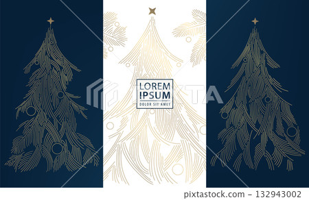 Vector golden Christmas tree line art, luxurious festive background with sparkling details and modern design. Holiday cards, New Year invitations, banners, and premium seasonal decorations. Vector golden Christmas tree line art, luxurious festive background with sparkling details and modern design. Holiday cards, New Year invitations, banners, and premium seasonal decorations. 132943002