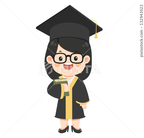 Illustration of Happy Graduate Holding Diploma 132943022