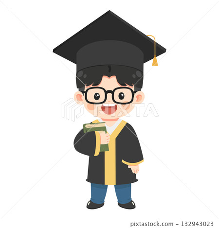Illustration of Graduate Boy Holding Book 132943023