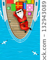 Santa Claus Relaxing on Yacht with Gifts at Sea 132943089