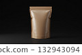 Isolated Brown Pouch Packaging Against Black Background, Product Mockup, Studio Shot 132943094