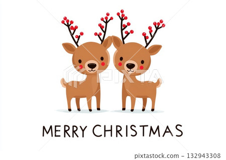merry christmas greetings with cute deer character illustration merry christmas greetings with cute deer character illustration 132943308