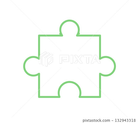 Flat jigsaw puzzle piece outline in green. Simple silhouette of boardgame piece for leisure, play, or fun. Graphic design for childhood toy or game concept. Flat jigsaw puzzle piece outline in green. Simple silhouette of boardgame piece for leisure, play, or fun. Graphic design for childhood toy or game concept. 132943318