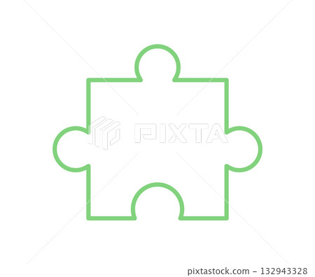 Flat silhouette of jigsaw puzzle piece. Minimal outline design for activity and play. Classic boardgame concept with toy visuals. White table background for hobby and leisure graphic. Flat silhouette of jigsaw puzzle piece. Minimal outline design for activity and play. Classic boardgame concept with toy visuals. White table background for hobby and leisure graphic. 132943328
