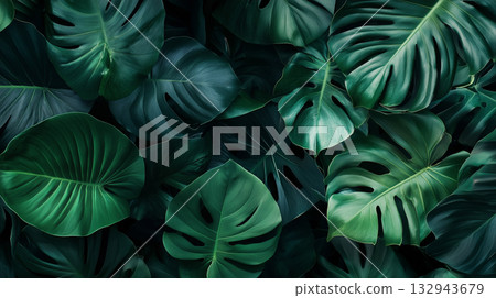 Tropical leaves. Dark botanical background tropical leaves Tropical leaves. Dark botanical background tropical leaves 132943679