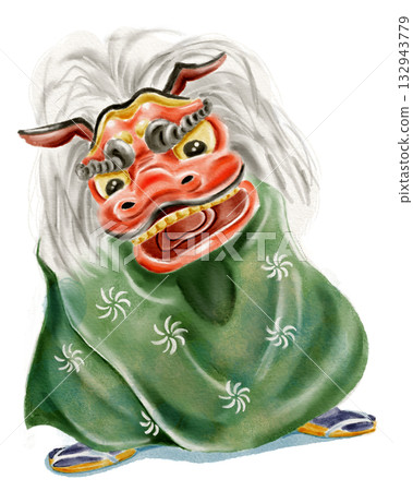 一幅逼真的水彩舞獅插圖 132943779