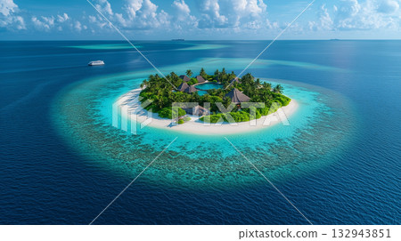 Tropical beach. Summer vacation on a tropical island with beautiful beach and palm trees. Tropical Maldives. 132943851
