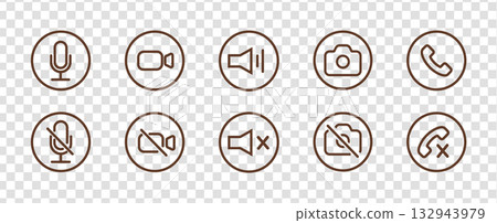 Retro 90s outline phone call interface icons set in linear minimalist style for mobile communication design. Concept of notifications, ringing, talking and video call screens. Flat vector illustration Retro 90s outline phone call interface icons set in linear minimalist style for mobile communication design. Concept of notifications, ringing, talking and video call screens. Flat vector illustration 132943979