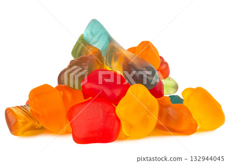 Pile of Colorful Gummy Candies Isolated on White Background 132944045