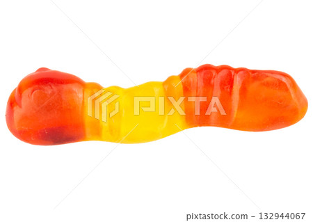 Pile of Colorful Gummy Worms Candies Isolated on White Background 132944067