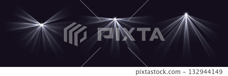 Party laser beams, white disco show spotlights, concert stage lights. Glowing show lasers. Magic rays for a dance party. Party laser beams, white disco show spotlights, concert stage lights. Glowing show lasers. Magic rays for a dance party. 132944149