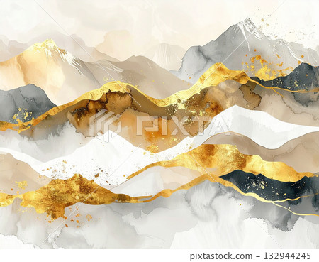 An elegant and modern Japanese paper-style background woven with gold leaf and gray for a luxurious, sophisticated, modern Japanese design. 132944245