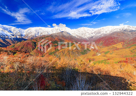 Three stages of autumn leaves from Iwatake Mountain Resort in autumn 132944322