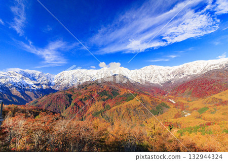 Three stages of autumn leaves from Iwatake Mountain Resort in autumn 132944324