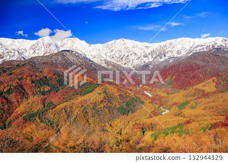 Three stages of autumn leaves from Iwatake Mountain Resort in autumn 132944329