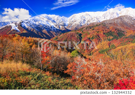 Three stages of autumn leaves from Iwatake Mountain Resort in autumn 132944332