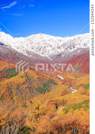 Three stages of autumn leaves from Iwatake Mountain Resort in autumn 132944343