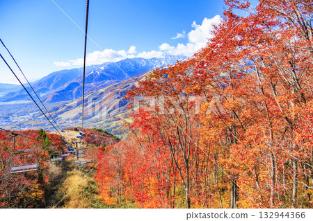 Three stages of autumn leaves from Iwatake Mountain Resort in autumn 132944366