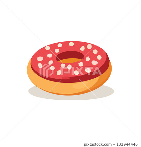 Sweet pink donut with colorful sugar sprinkles 132944446