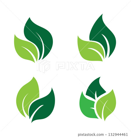 Minimalist vector illustration of four stylized leaves in green v3 132944461