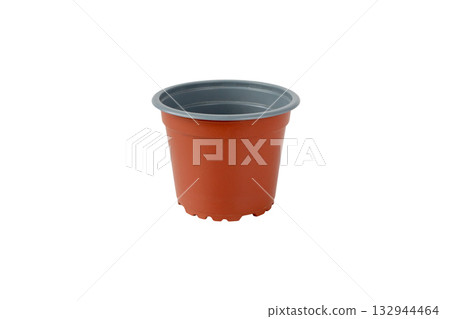 Brown garden plant pot on white background 132944464