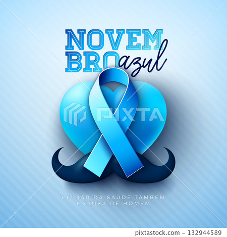 Blue November Prostate Cancer Banner Design with Heart, Mustache and Ribbon on Light Background. Novembro Azul Portuguese Language Health Care Vector Illustration with Typography Letter for Flyer Blue November Prostate Cancer Banner Design with Heart, Mustache and Ribbon on Light Background. Novembro Azul Portuguese Language Health Care Vector Illustration with Typography Letter for Flyer 132944589