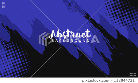 Blue and Black Abstract Background with Halftones Style Brush Stroke Grunge Design.Vector Illustration 132944721