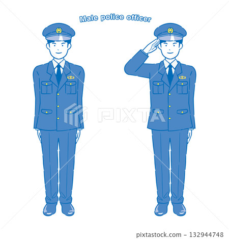 男性警官站立敬禮姿勢 2C 132944748
