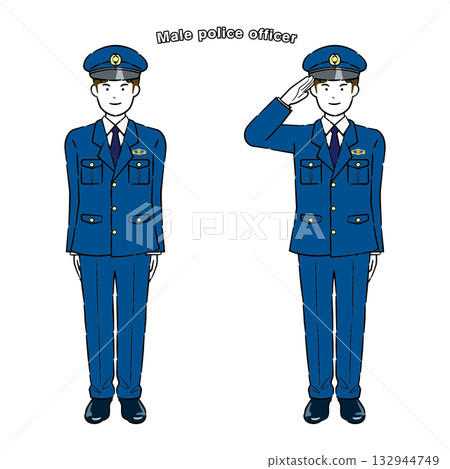 Male police officer standing and saluting pose 4C 132944749