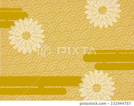 Background material illustration with gold wave pattern background and flowers and Japanese style cloud pattern Background material illustration with gold wave pattern background and flowers and Japanese style cloud pattern 132944787