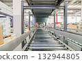 packing line in a logistics warehouse. conveyor belt in a modern production line 132944805