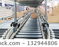 packing line in a logistics warehouse. conveyor belt in a modern production line 132944806