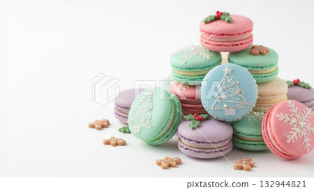 Macarons decorated for Christmas 132944821