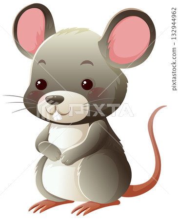 Cute Cartoon Mouse Sitting with Big Pink Ears Cute Cartoon Mouse Sitting with Big Pink Ears 132944962