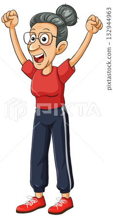 Happy Elderly Woman Cheering with Raised Arms Happy Elderly Woman Cheering with Raised Arms 132944963