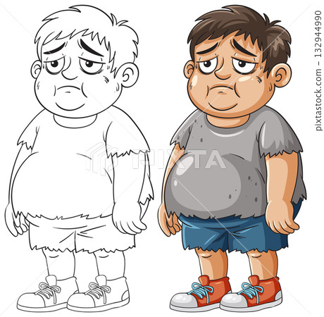 Sad Boy in Tattered Clothes Illustration 132944990