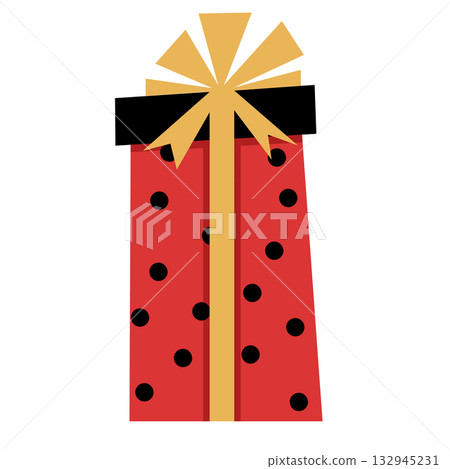 Christmas and New Year's gift. Cute red gift box. Perfect for Xmas or birthdays. Hand-drawn design elements. Happy Holidays 132945231