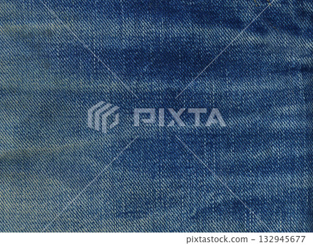 Denim fabric texture, worn wrinkles, discoloration 132945677