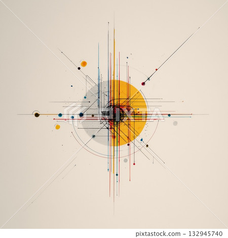 Abstract art where geometric lines and colored dots intersect Abstract art where geometric lines and colored dots intersect 132945740